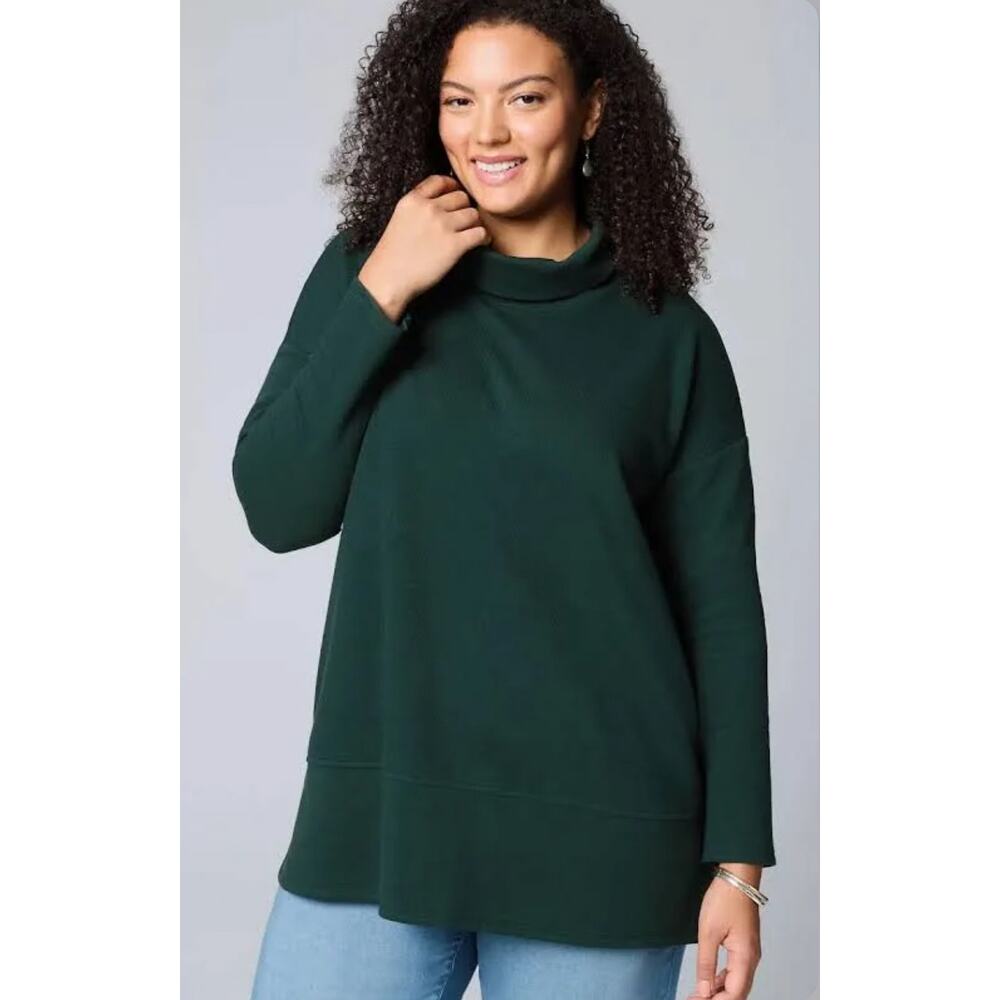 J. Jill PureJill Diagonal Knit Mock-Neck Tunic Pine Green Size S